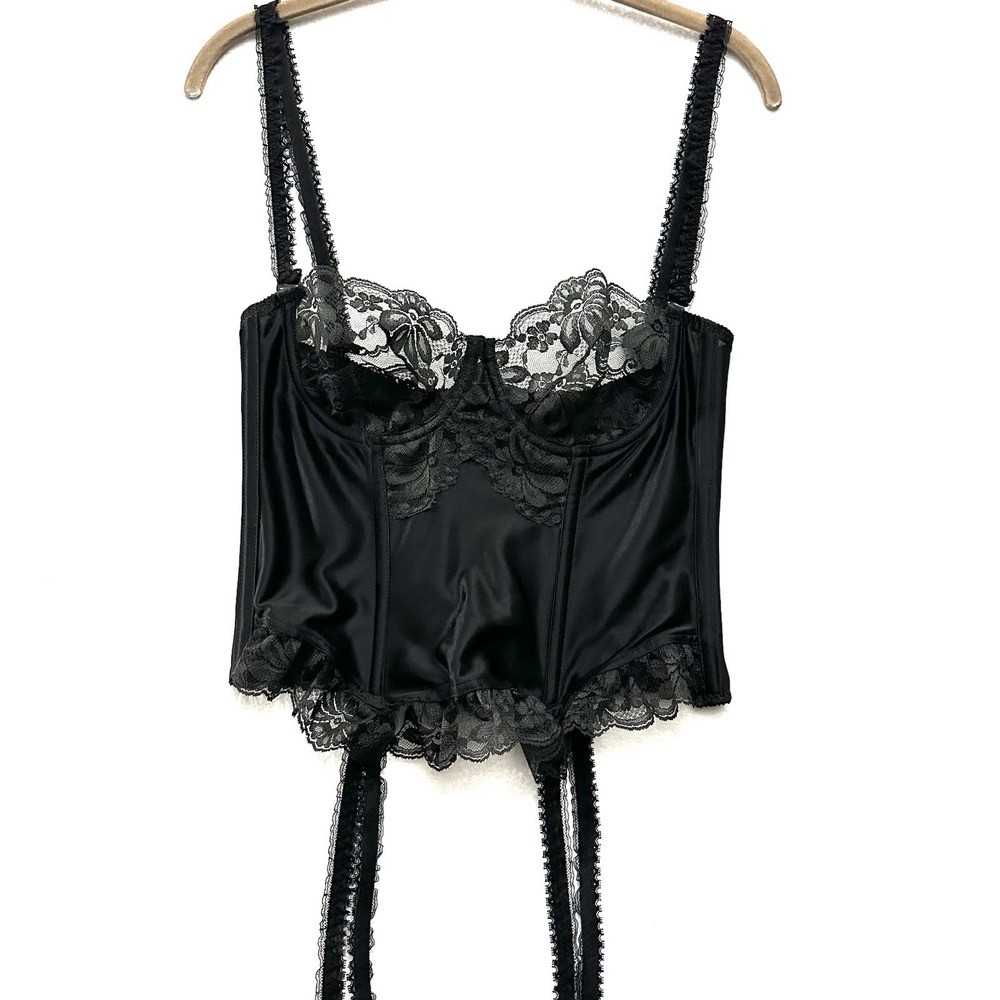 Victoria's Secret Gold Label 36 Black Lace Satin Bustier Corset Boned Union Made